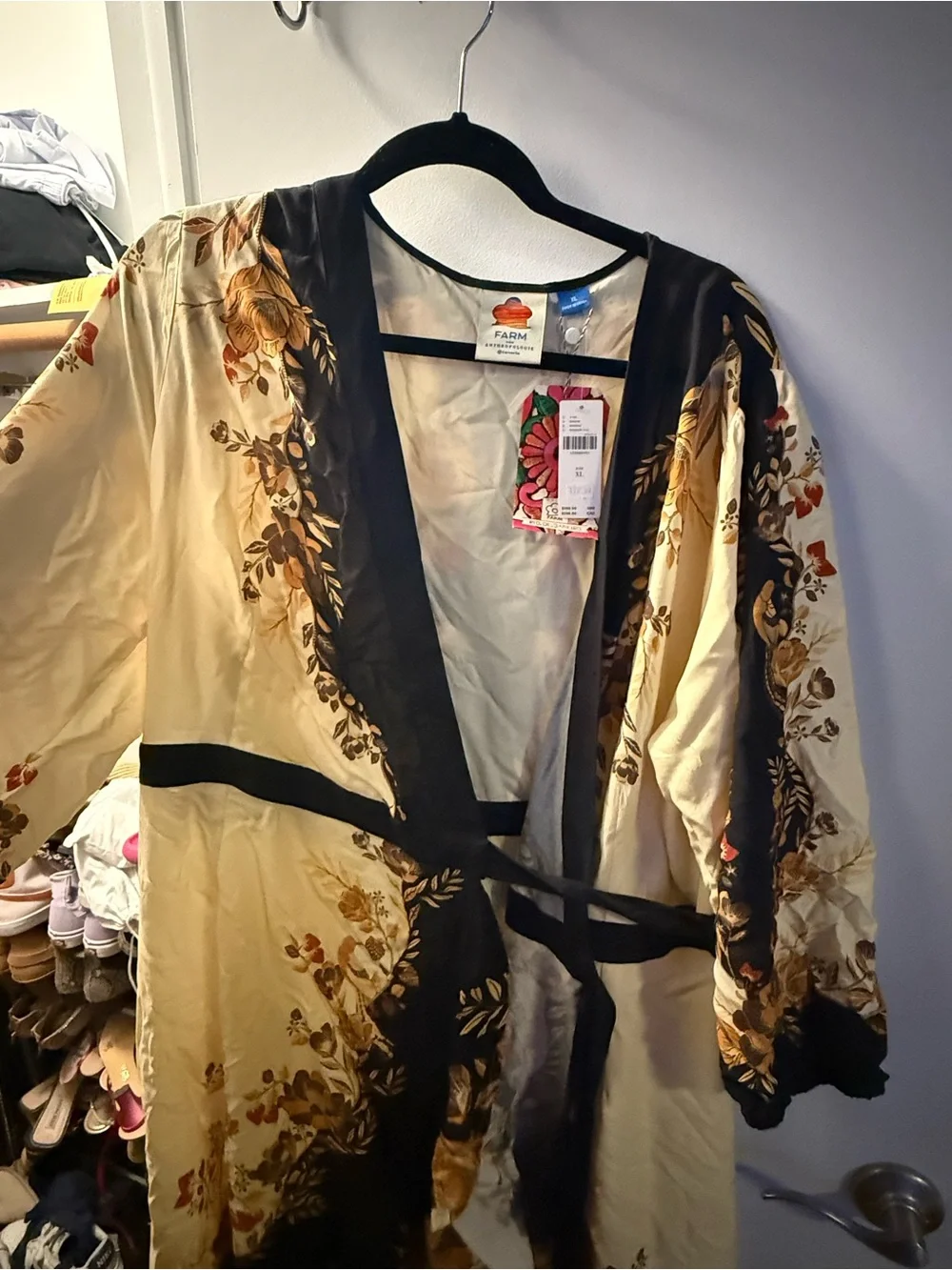 Anthropologie Farm Rio Cream and Black Floral Wrap High-Low Dress - Picture 2 of 5